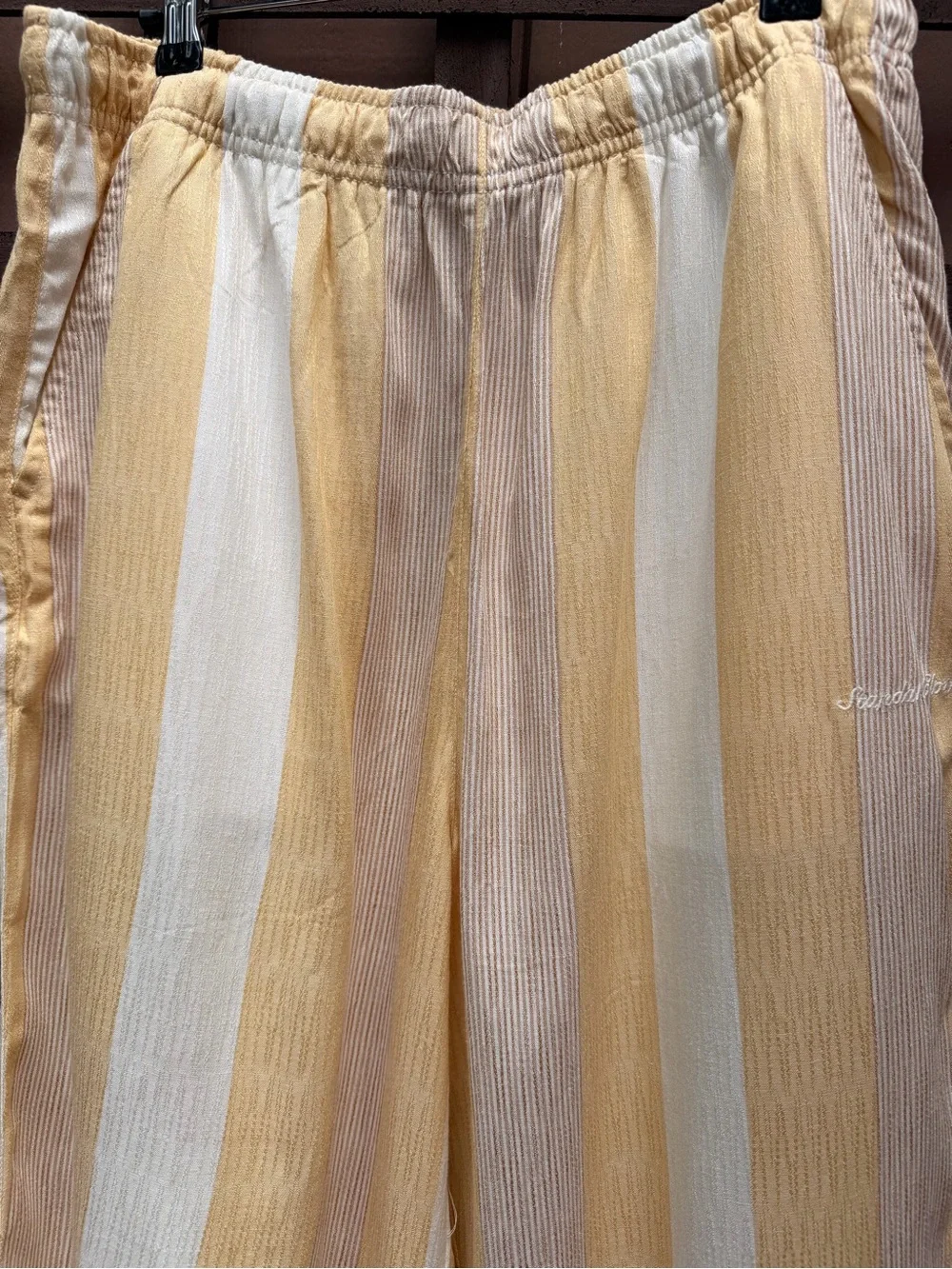 Men's Standard Cloth Yellow & White Striped Linen Blend Beach Pants L NWT *Firm*